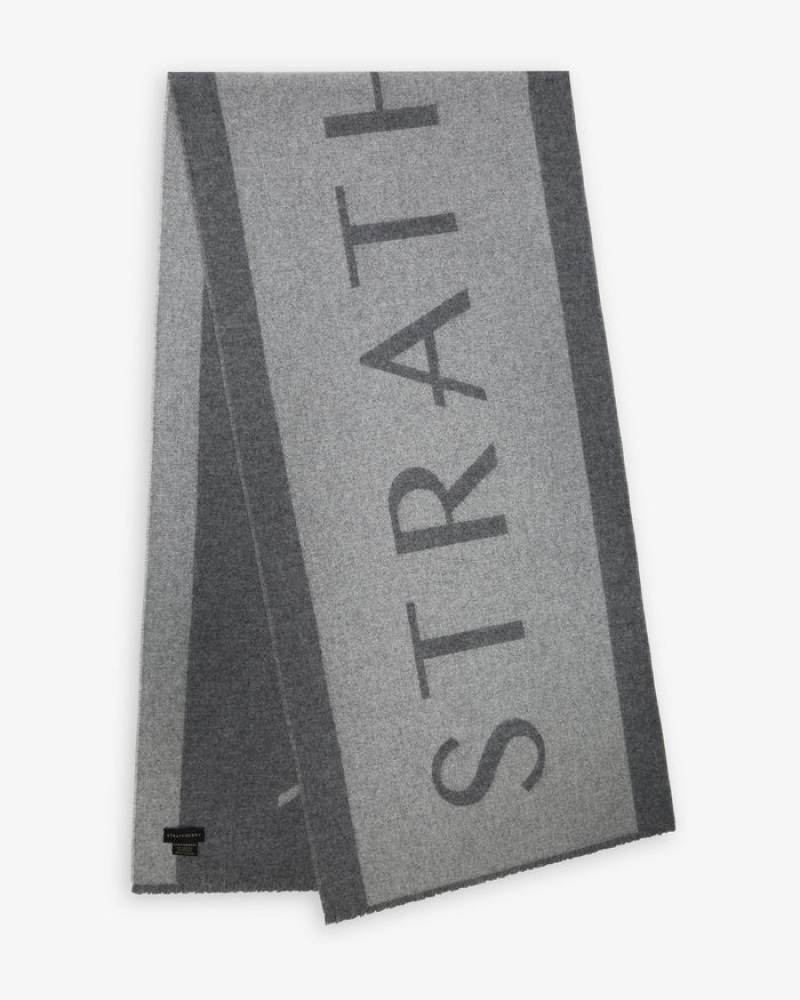 Grey Strathberry Cashmere Wool Logo Scarf | UK MLPE-91632