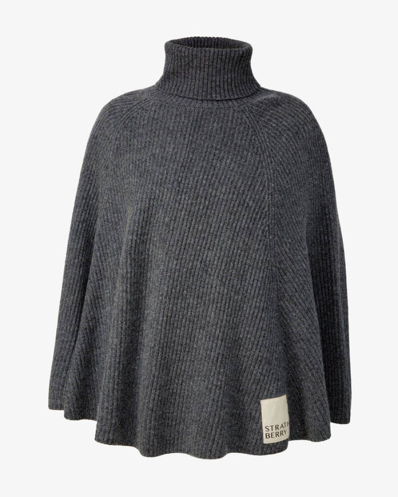 Grey Strathberry Cashmere Wool Ribbed Poncho | UK COZB-57423