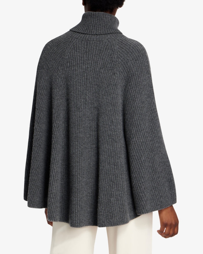 Grey Strathberry Cashmere Wool Ribbed Poncho | UK COZB-57423