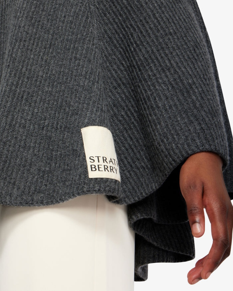 Grey Strathberry Cashmere Wool Ribbed Poncho | UK COZB-57423