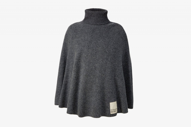 Grey Strathberry Cashmere Wool Ribbed Poncho | UK COZB-57423