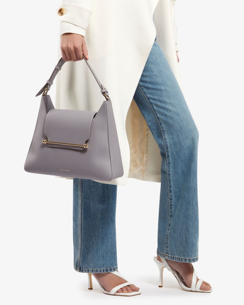 Grey Strathberry Multrees Midi Hobo With Stitch Shoulder Bag | UK UTOL-27594