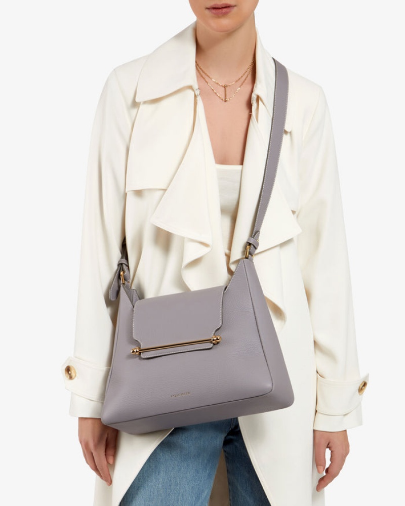 Grey Strathberry Multrees Midi Hobo With Stitch Shoulder Bag | UK UTOL-27594