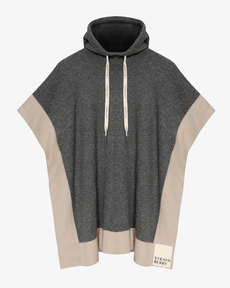 Grey Strathberry Pure Cashmere Relaxed Hood Poncho | UK PVXG-23968