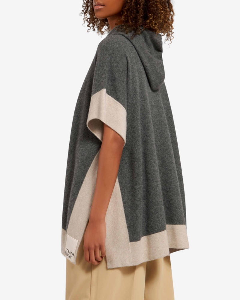 Grey Strathberry Pure Cashmere Relaxed Hood Poncho | UK PVXG-23968