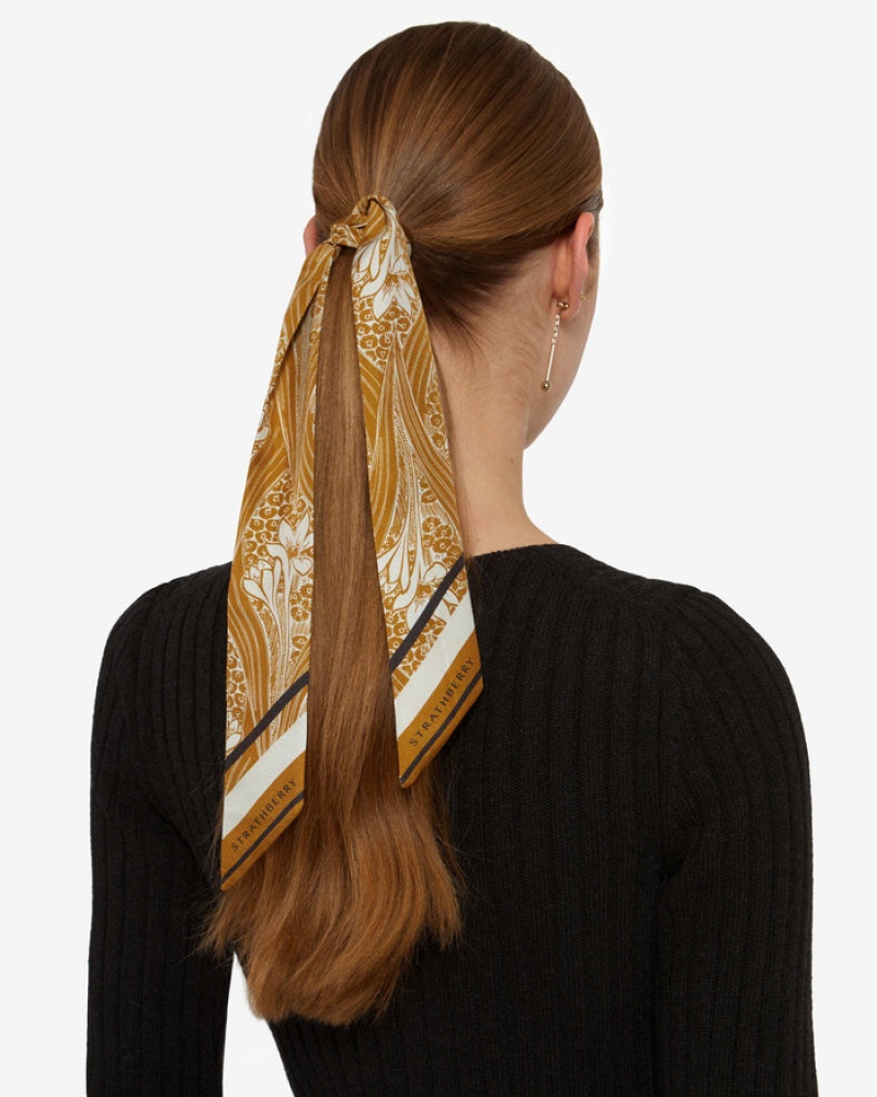 Mustard Strathberry Silk Skinny Scarf | UK NWJL-36792