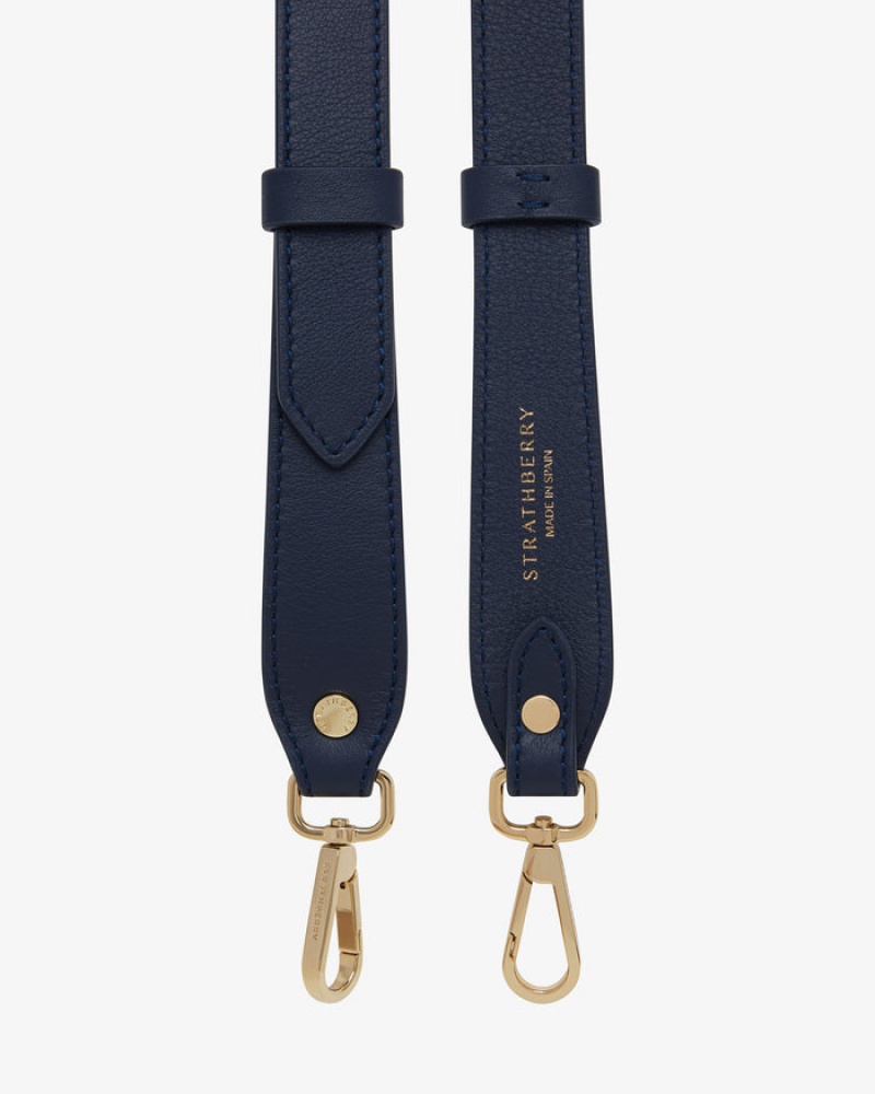 Navy Strathberry Adjustable Leather Bag Strap | UK YUJK-28596