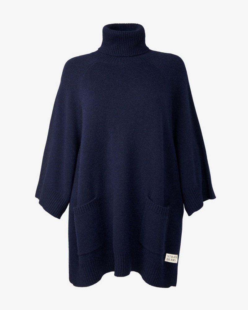 Navy Strathberry Cashmere Wool Rollneck Pullover | UK GVZE-05462