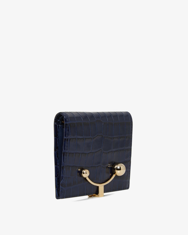 Navy Strathberry Crescent Croc-Embossed Leather Wallet | UK SBVI-46902