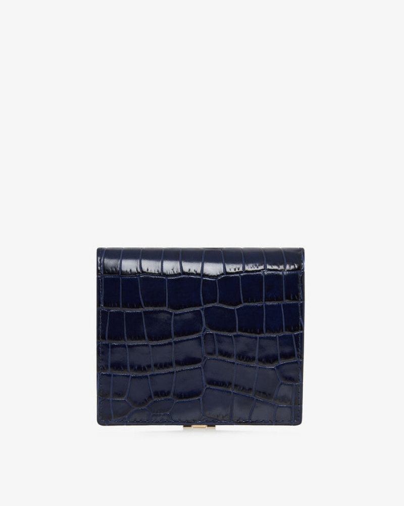 Navy Strathberry Crescent Croc-Embossed Leather Wallet | UK SBVI-46902