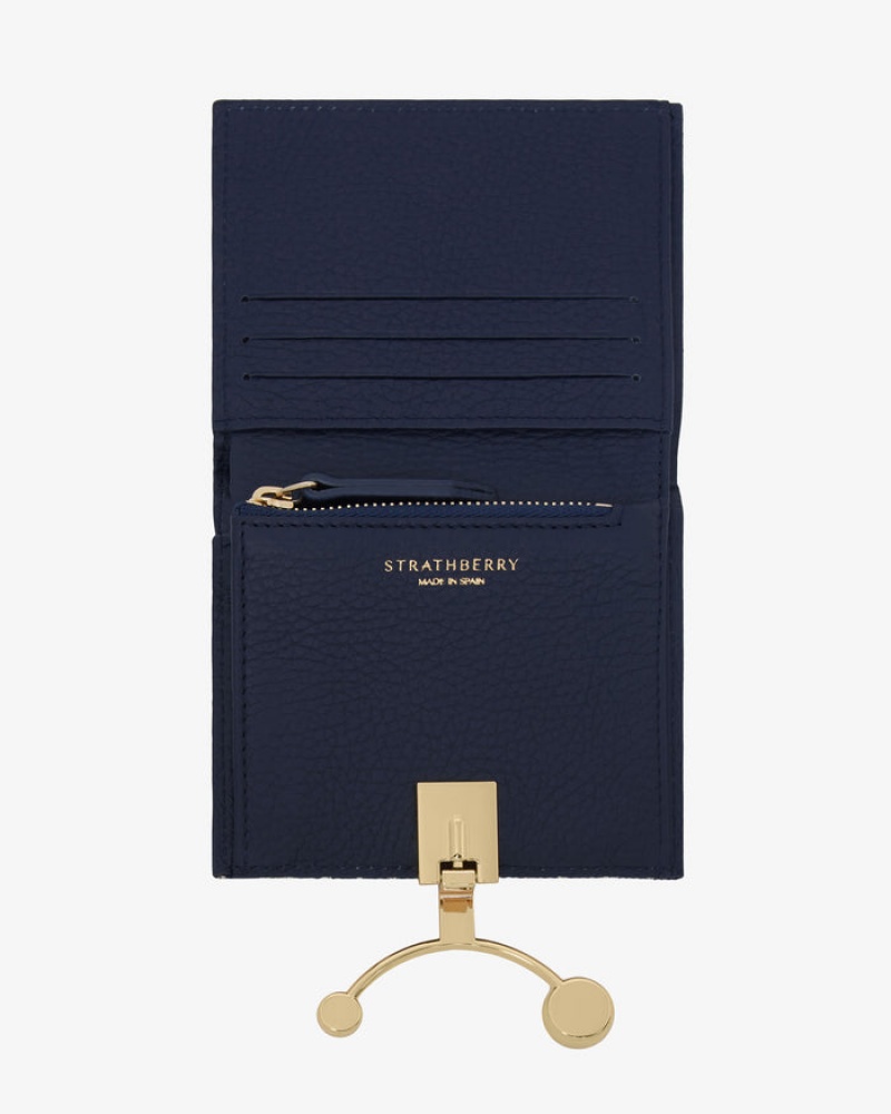 Navy Strathberry Crescent Leather Wallet | UK ZRIG-71489