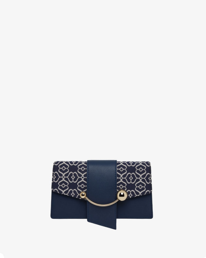 Navy Strathberry Crescent On A Chain Leather Mini Bag | UK KFJN-35692