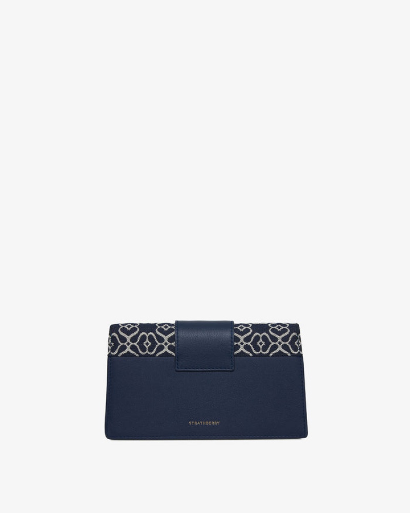 Navy Strathberry Crescent On A Chain Leather Mini Bag | UK KFJN-35692