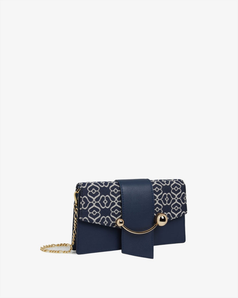 Navy Strathberry Crescent On A Chain Leather Crossbody Bag | UK TGCZ-46209