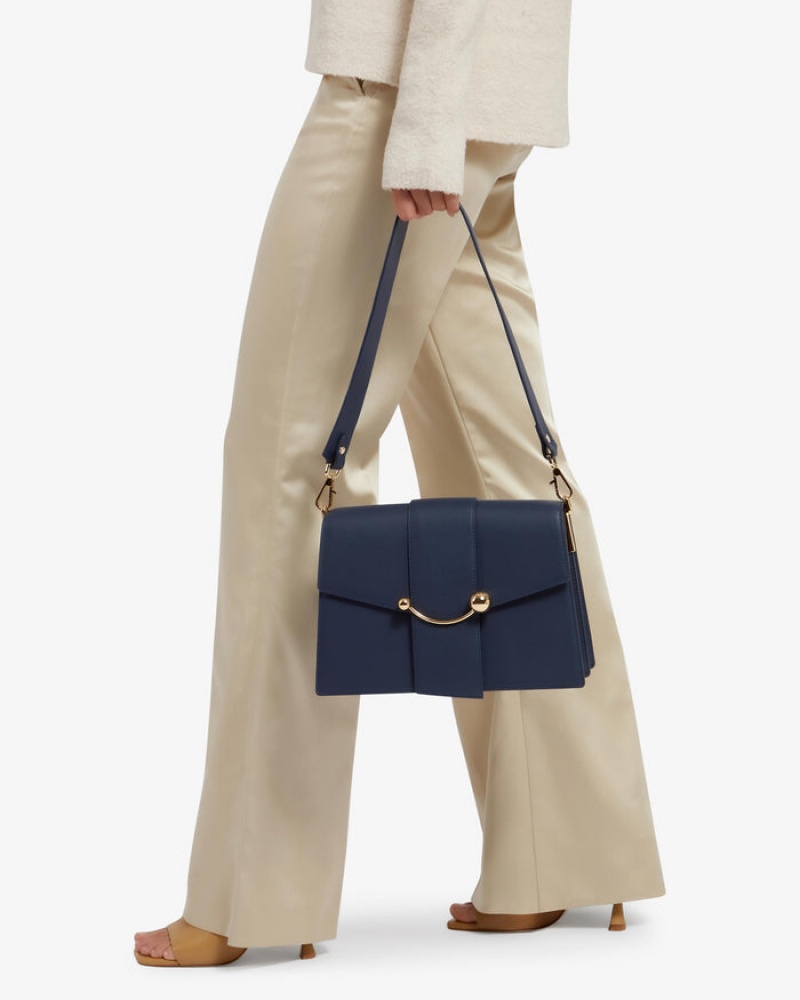 Navy Strathberry Crescent Shoulder Bag | UK UYIV-53268