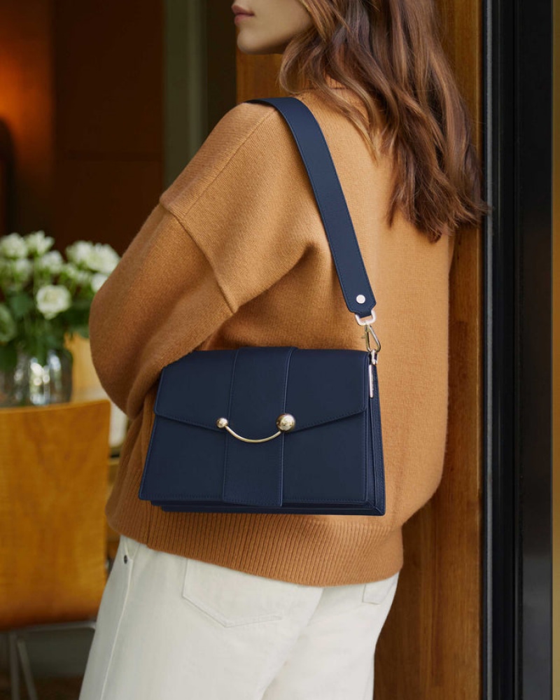 Navy Strathberry Crescent Shoulder Bag | UK UYIV-53268