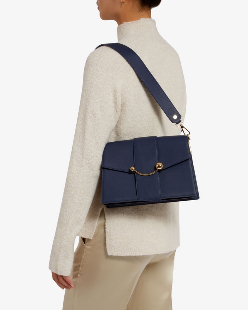 Navy Strathberry Crescent Shoulder Bag | UK UYIV-53268