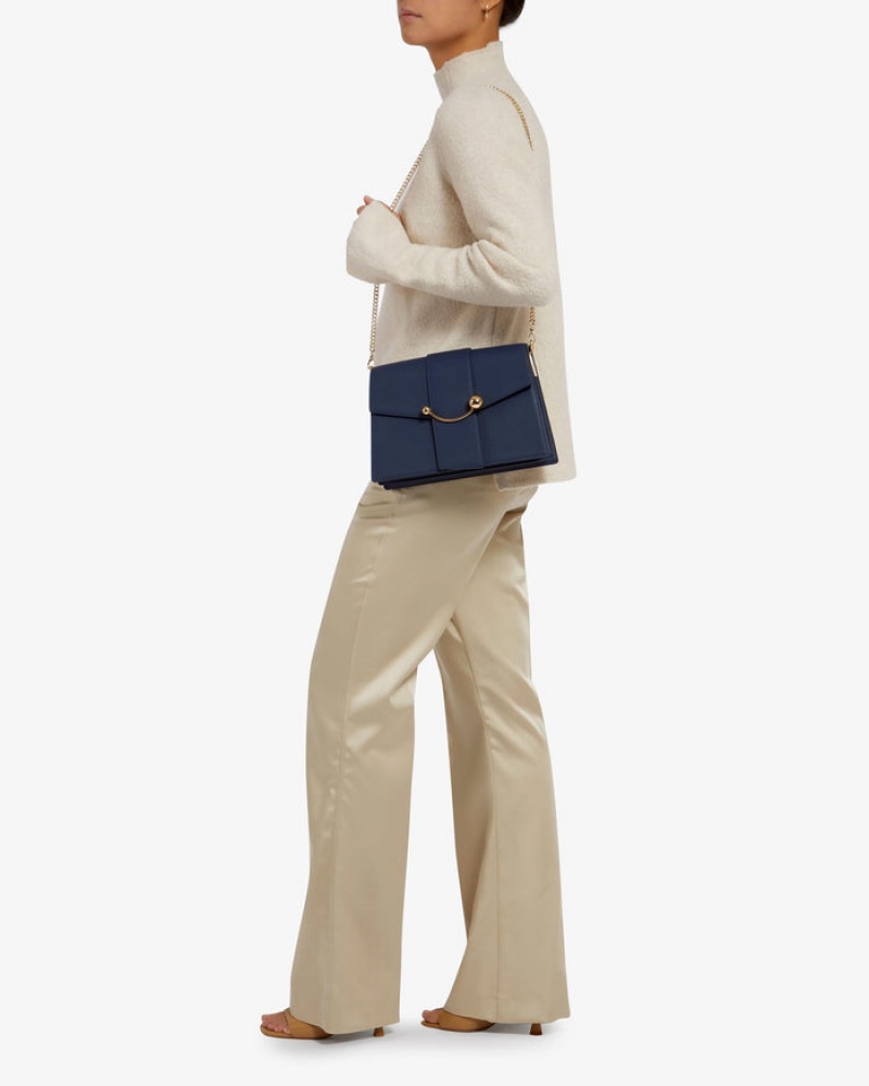 Navy Strathberry Crescent Shoulder Bag | UK UYIV-53268