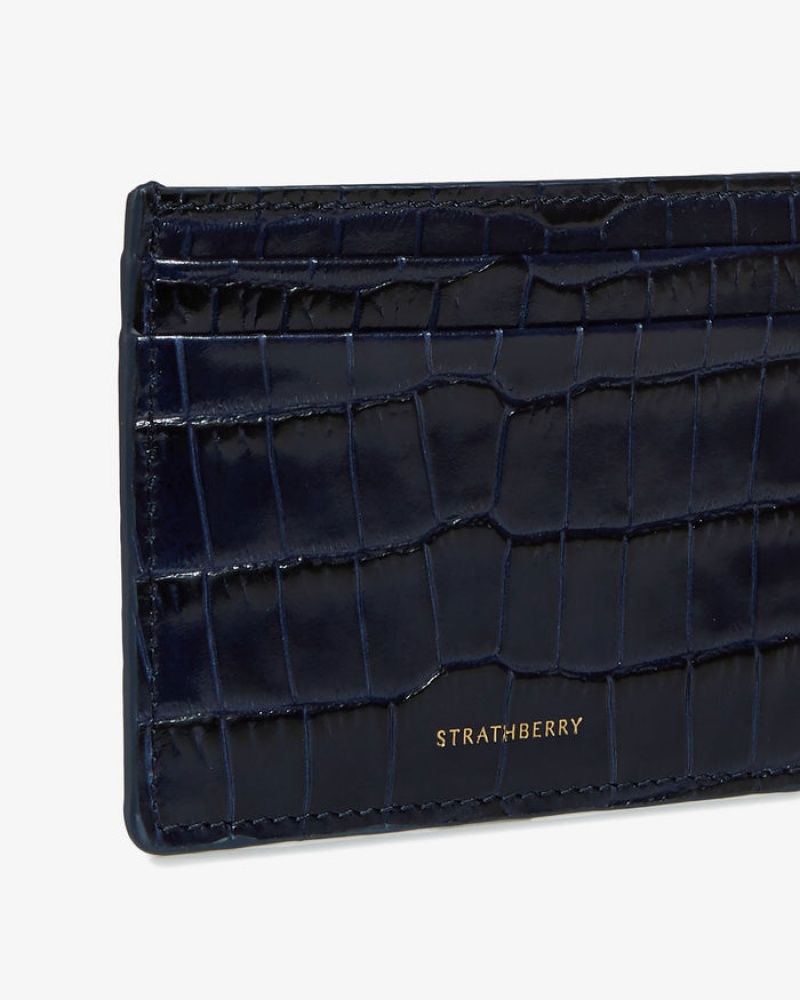 Navy Strathberry Croc-Embossed Leather Croc-Embossed Leather Card Holder | UK NXRV-74285