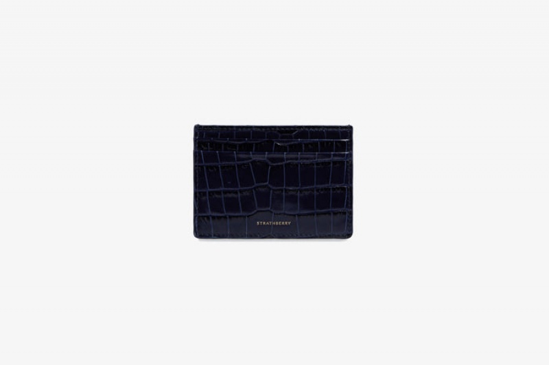 Navy Strathberry Croc-Embossed Leather Croc-Embossed Leather Card Holder | UK NXRV-74285