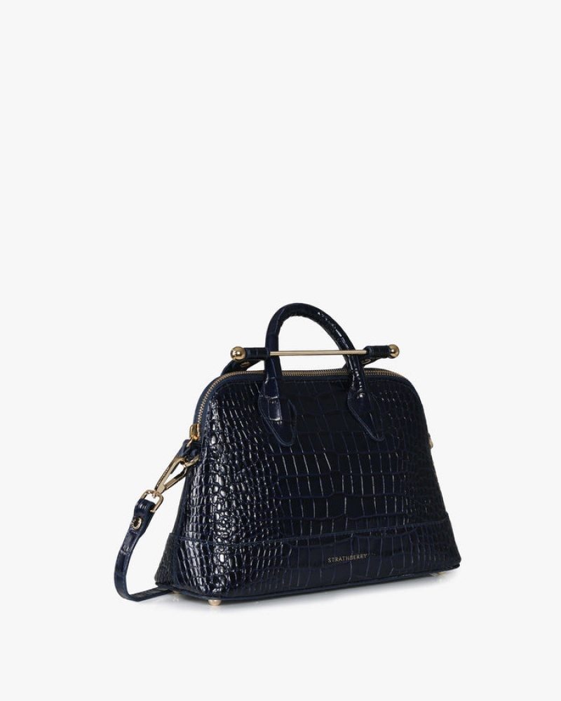 Navy Strathberry Dome Croc-Embossed Leather Mini Bag | UK QWDV-41527