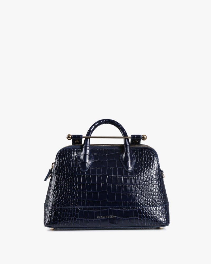 Navy Strathberry Dome Croc-Embossed Leather Mini Bag | UK QWDV-41527