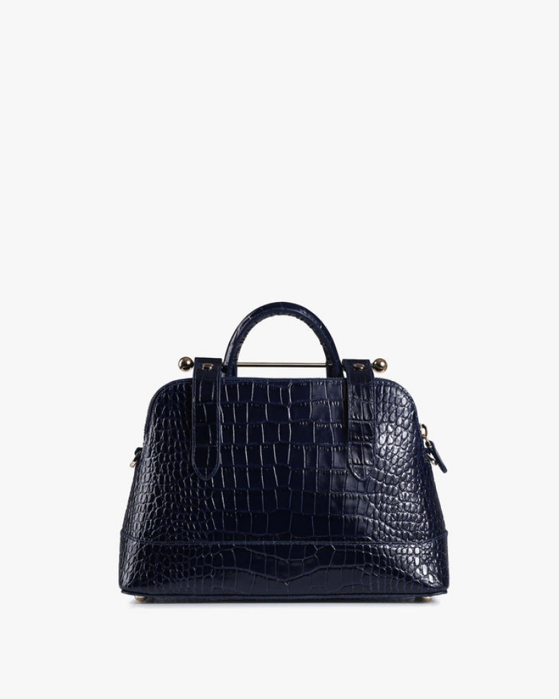 Navy Strathberry Dome Croc-Embossed Leather Mini Bag | UK QWDV-41527