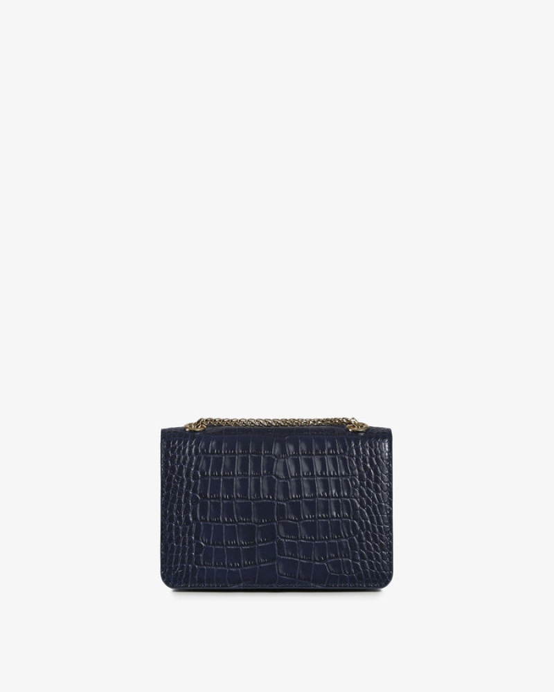 Navy Strathberry East/West Croc-Embossed Leather Mini Bag | UK USHM-89105