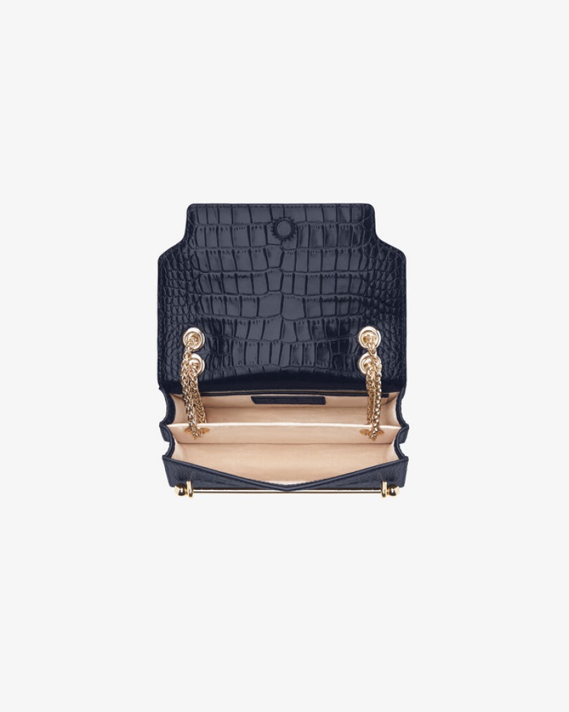 Navy Strathberry East/West Croc-Embossed Leather Mini Bag | UK USHM-89105