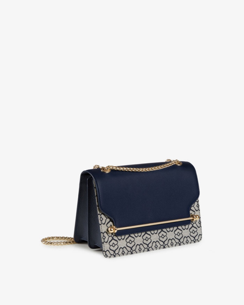 Navy Strathberry East/West Leather Crossbody Bag | UK GETO-03798