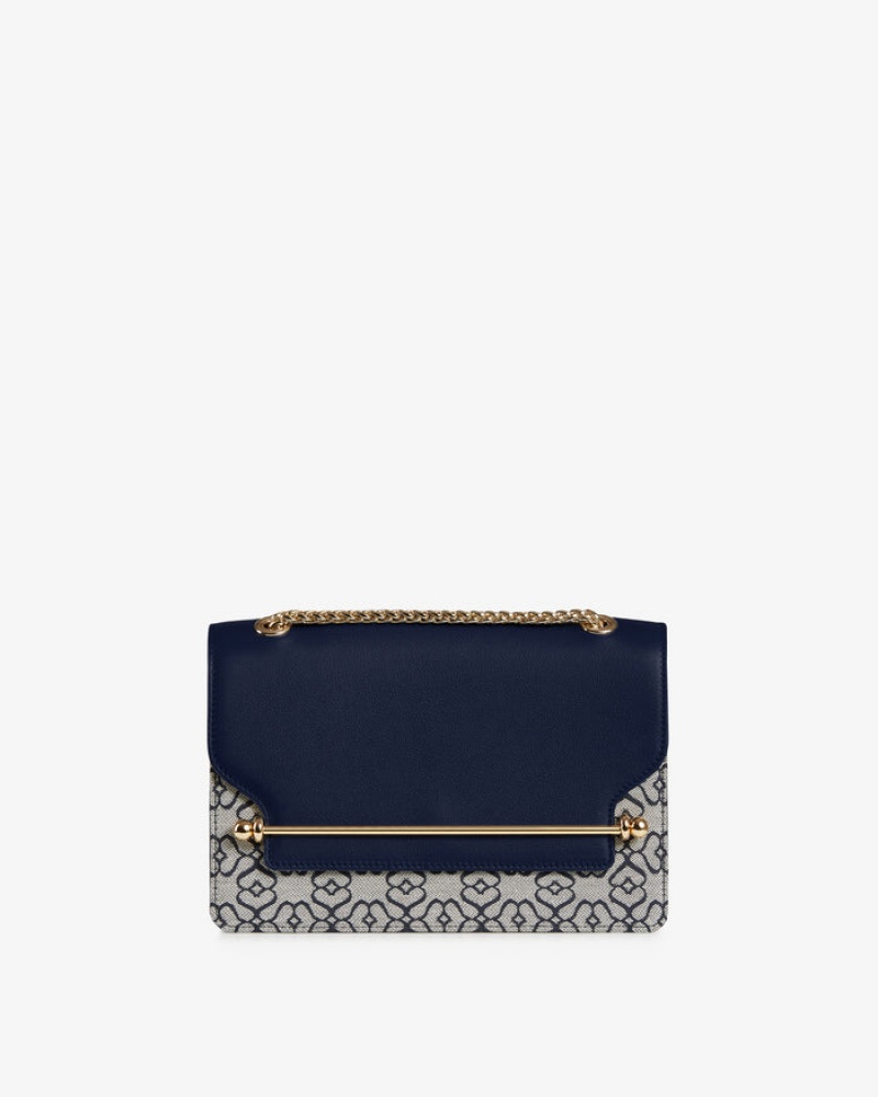 Navy Strathberry East/West Leather Crossbody Bag | UK GETO-03798