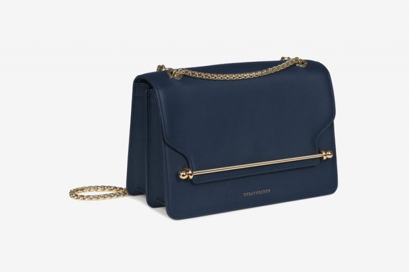 Navy Strathberry East/West Shoulder Bag | UK CNLS-17586