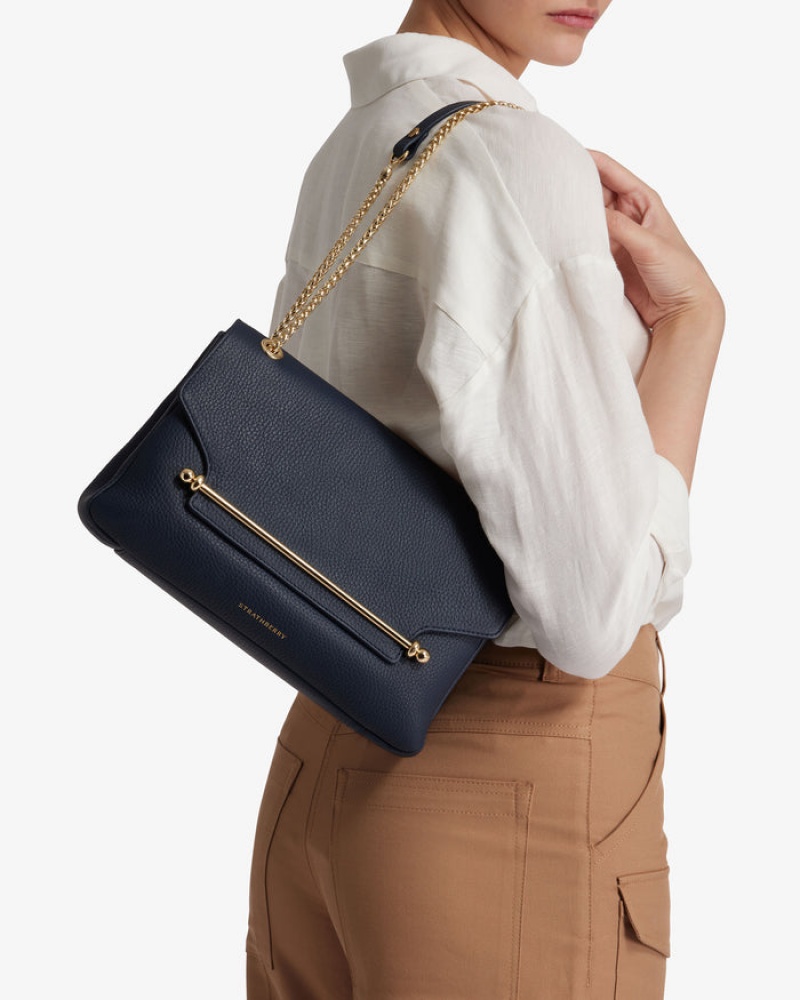 Navy Strathberry East/West Soft Crossbody Bag | UK JEST-27859