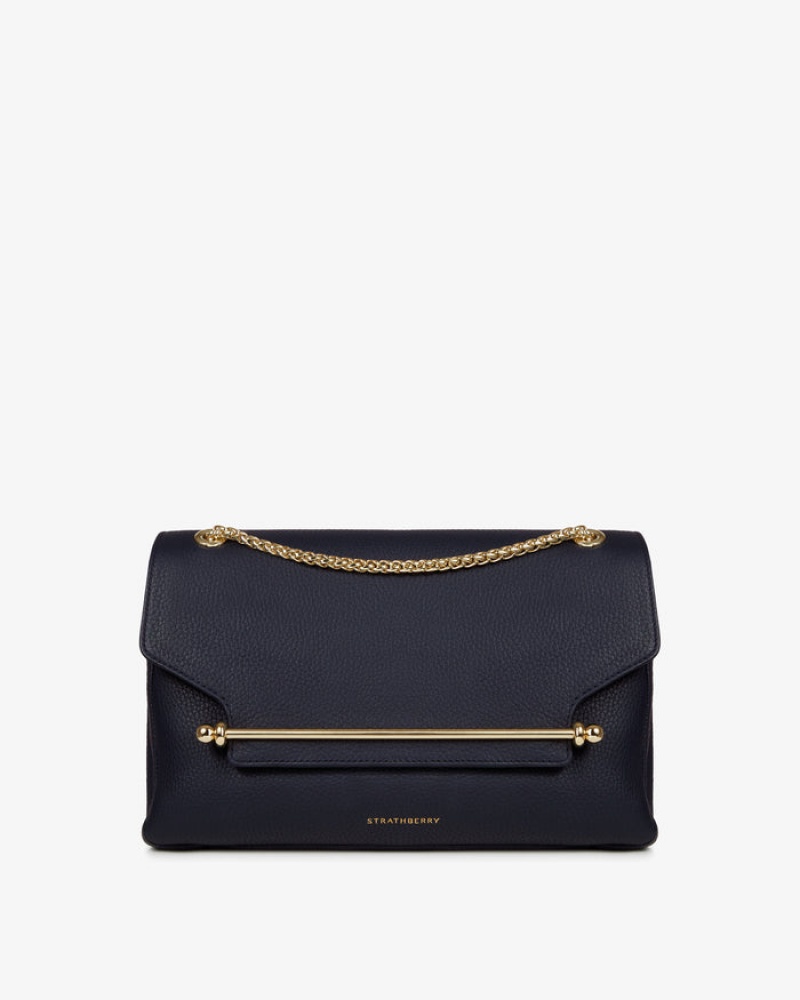 Navy Strathberry East/West Soft Crossbody Bag | UK JEST-27859