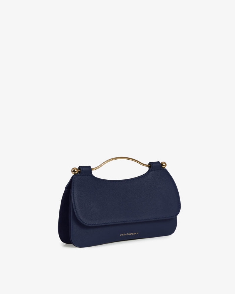 Navy Strathberry Harmony Leather/Suede Crossbody Bag | UK FVMX-27849