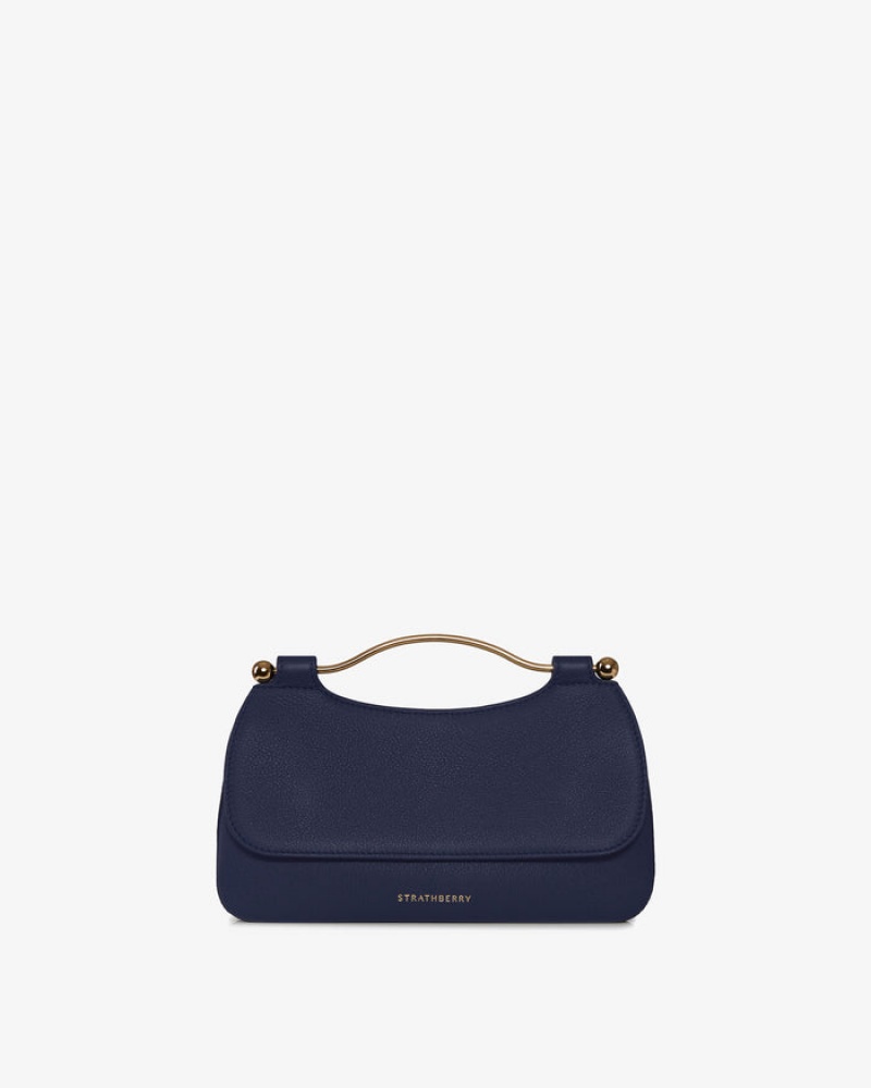 Navy Strathberry Harmony Leather/Suede Crossbody Bag | UK FVMX-27849