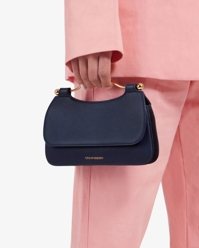 Navy Strathberry Harmony Leather/Suede Crossbody Bag | UK FVMX-27849