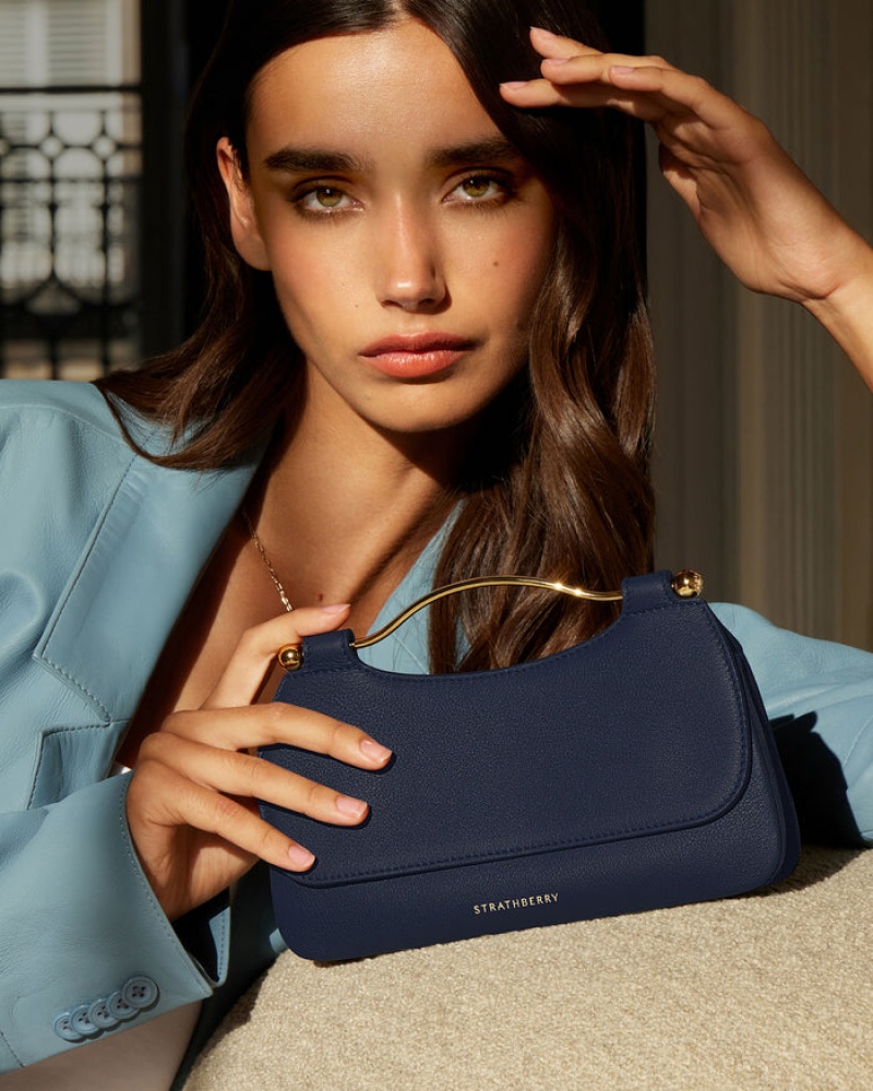 Navy Strathberry Harmony Leather/Suede Mini Bag | UK BNGS-98350