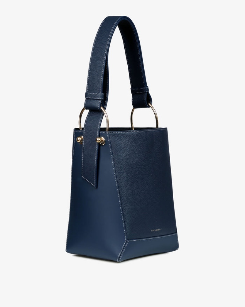 Navy Strathberry Lana Midi Bucket With Stitch Shoulder Bag | UK FBGR-84630