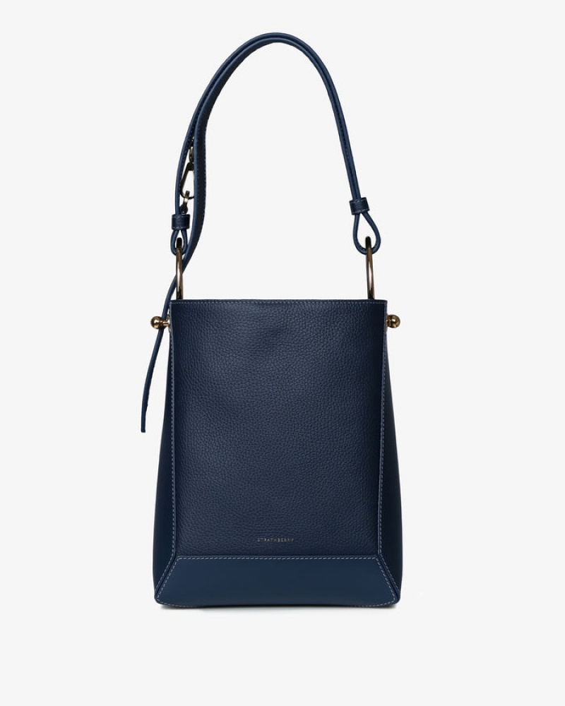 Navy Strathberry Lana Midi Bucket With Stitch Shoulder Bag | UK FBGR-84630