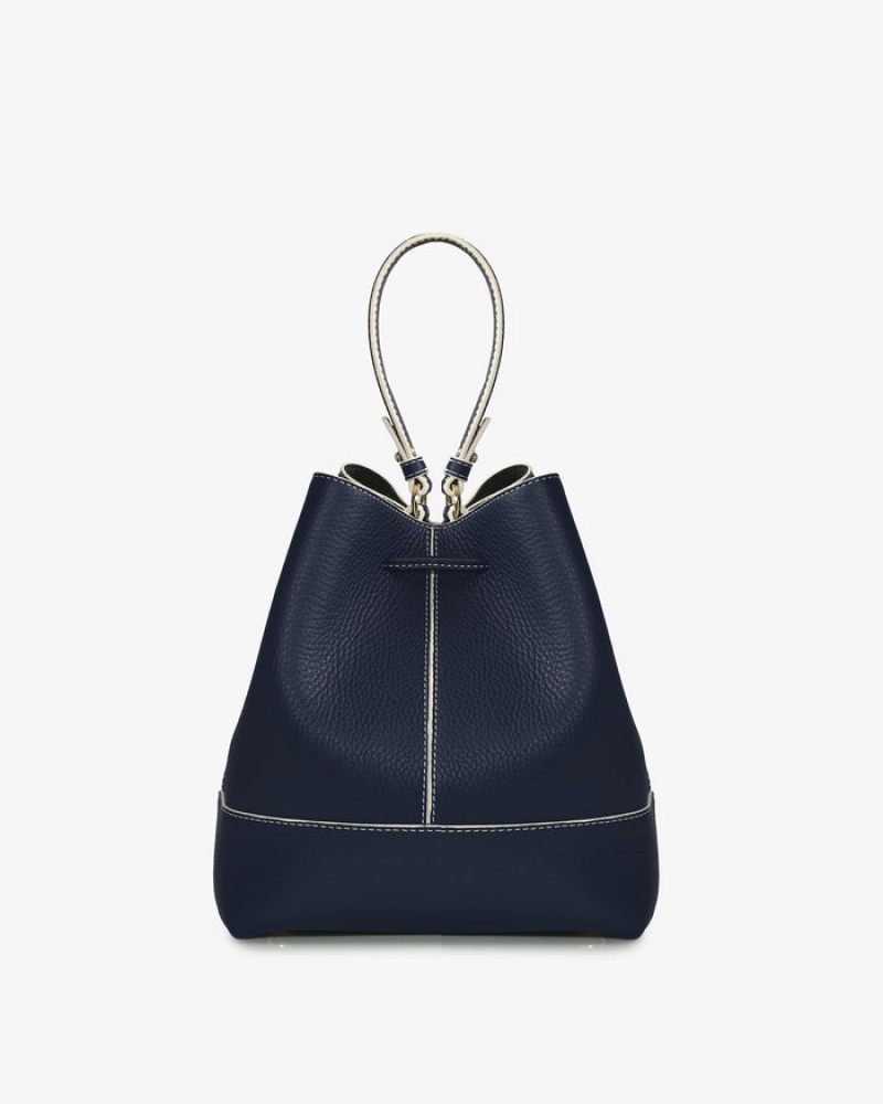 Navy Strathberry Lana Osette Midi With Edge/Stitch Top Handle Bag | UK LHRY-62418