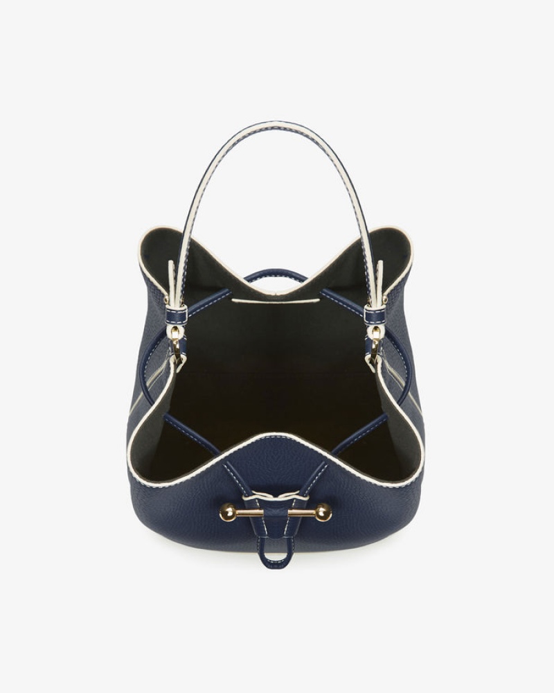 Navy Strathberry Lana Osette Midi With Edge/Stitch Top Handle Bag | UK LHRY-62418