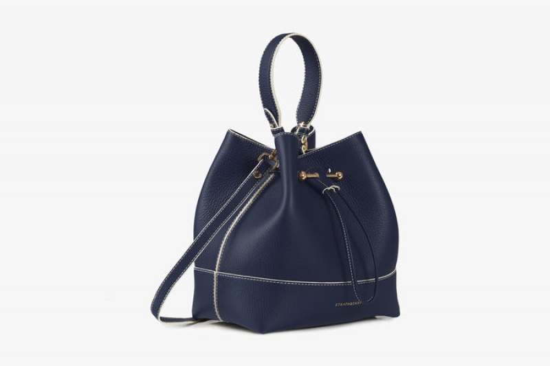 Navy Strathberry Lana Osette Midi With Edge/Stitch Top Handle Bag | UK LHRY-62418