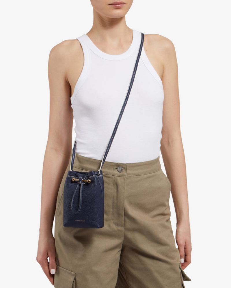 Navy Strathberry Lana Osette Pouch With Edge/Stitch Mini Bag | UK OBSP-97084