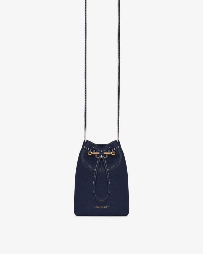 Navy Strathberry Lana Osette Pouch With Edge/Stitch Mini Bag | UK OBSP-97084