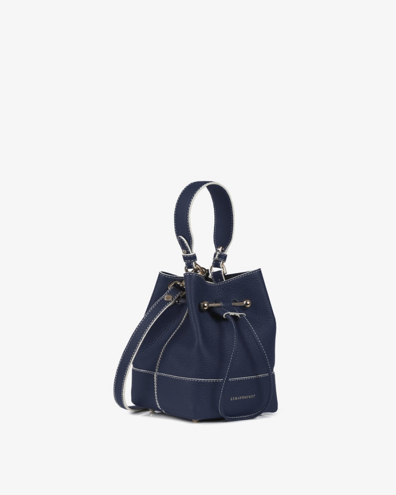 Navy Strathberry Lana Osette With Edge/Stitch Top Handle Bag | UK JNFO-18730