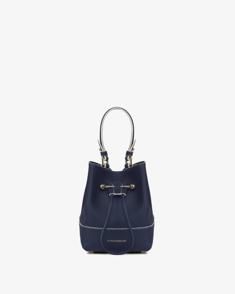 Navy Strathberry Lana Osette With Edge/Stitch Top Handle Bag | UK JNFO-18730