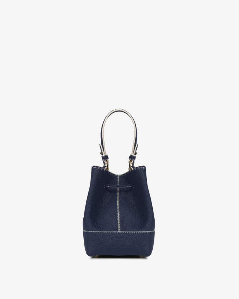 Navy Strathberry Lana Osette With Edge/Stitch Top Handle Bag | UK JNFO-18730