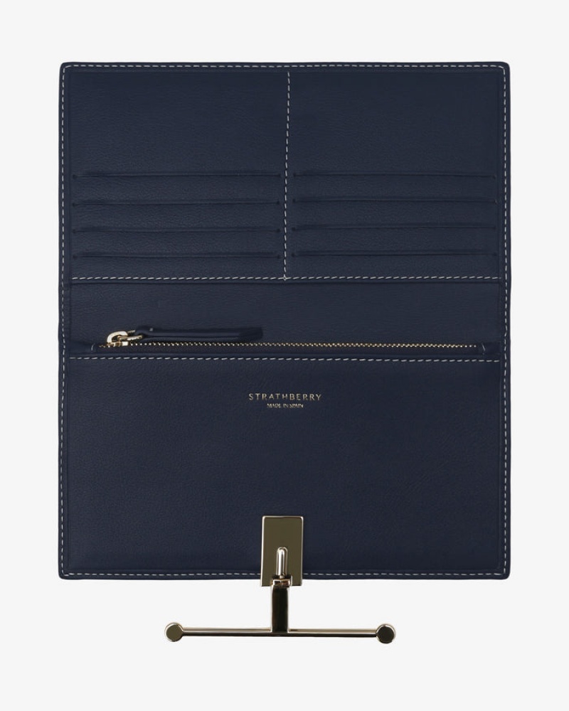 Navy Strathberry Large Melville Street With Stitch Wallet | UK NXVT-16985