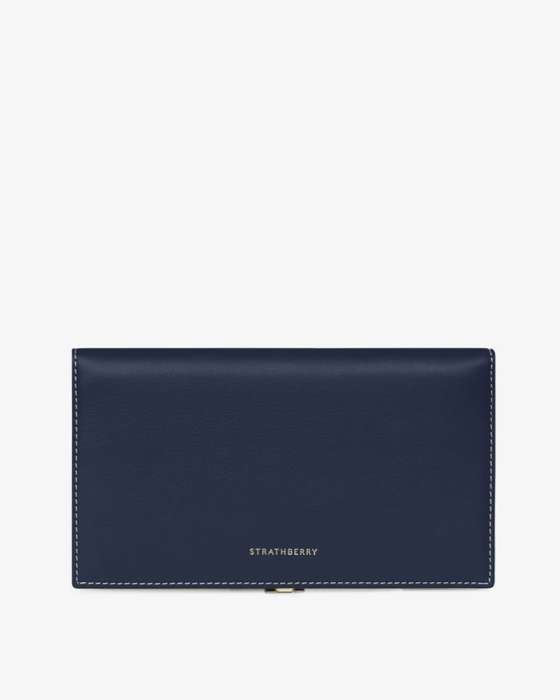 Navy Strathberry Large Melville Street With Stitch Wallet | UK NXVT-16985